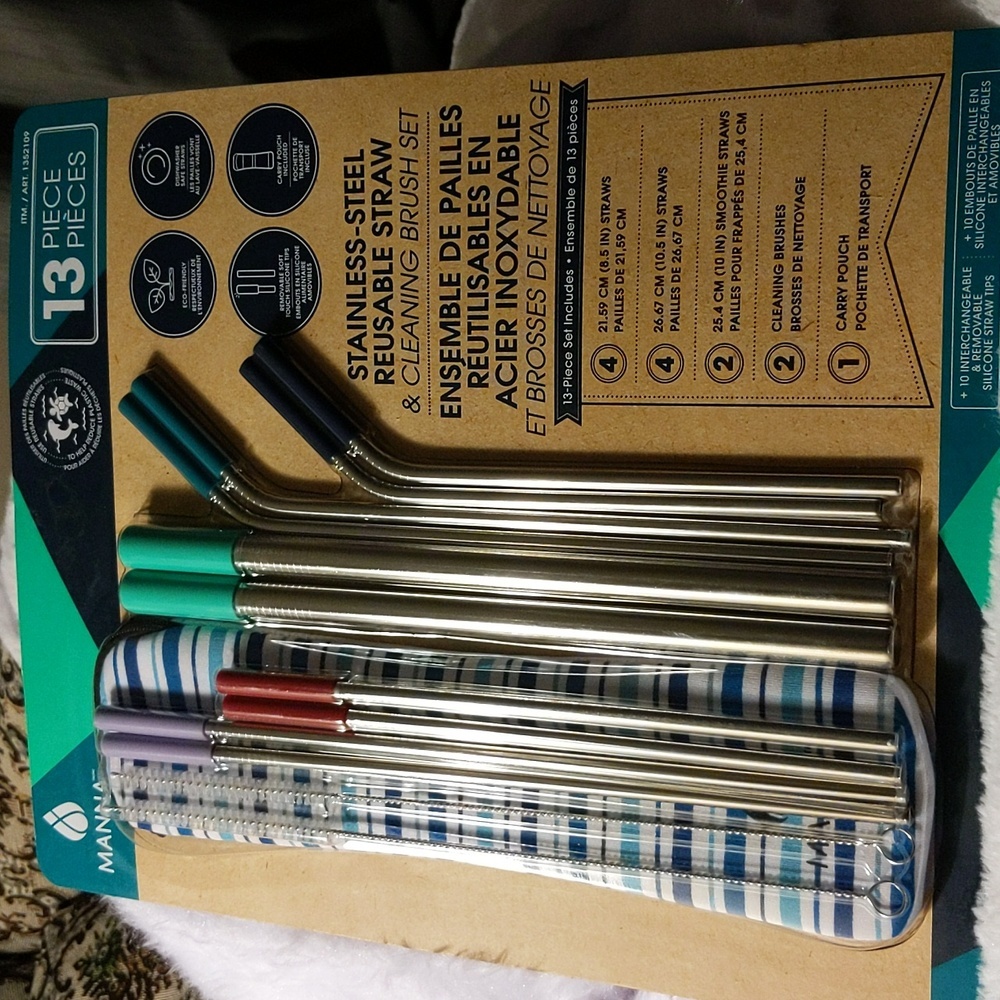 Manna| Stainless Steel Reusable Straws and Cleaning Brush Set